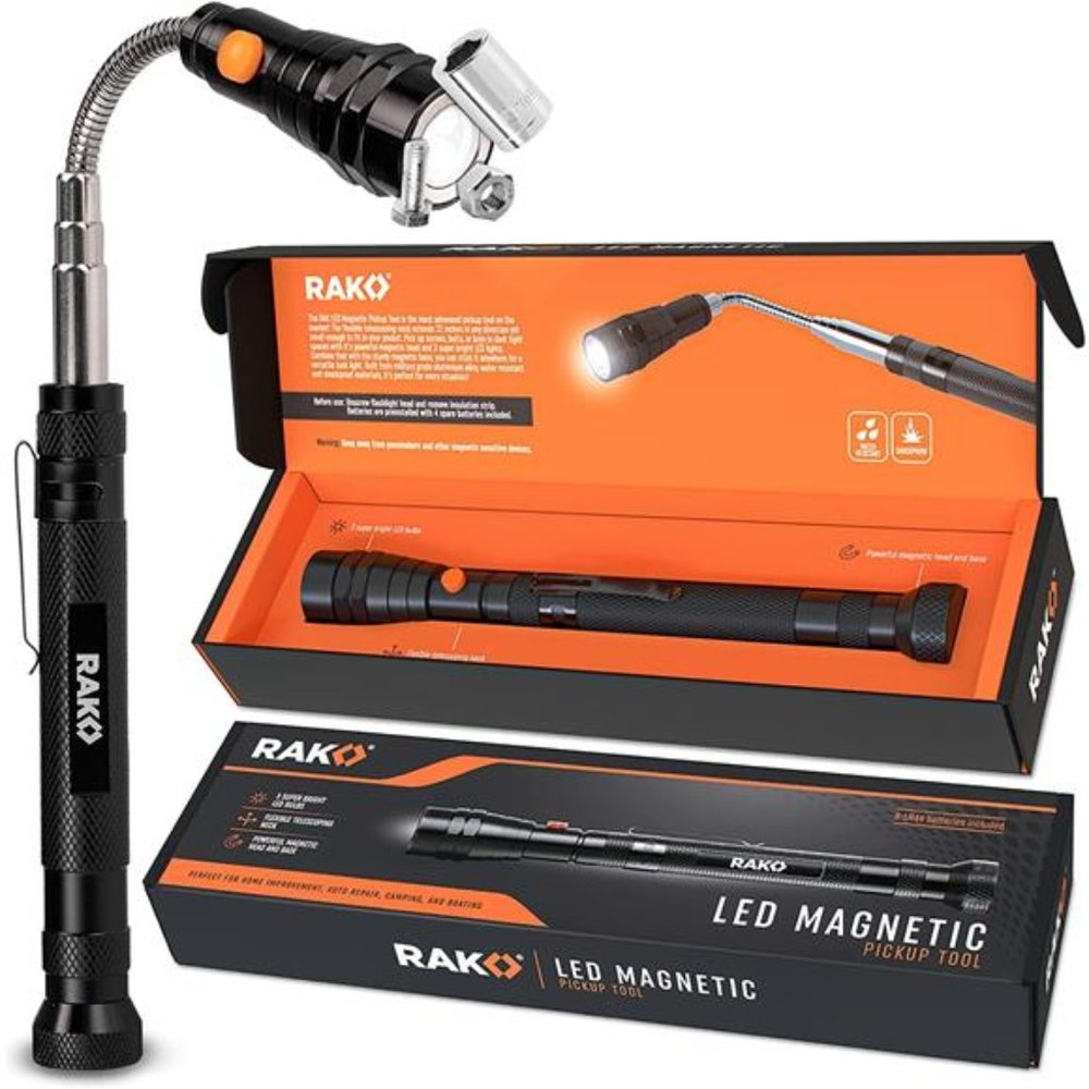 Telescoping Magnetic Pickup Tool - Extendable Magnetic Flashlight - Long LED